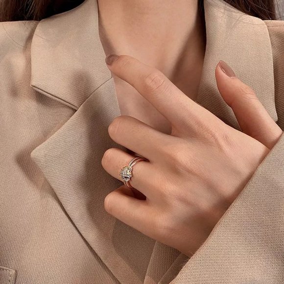 Knotted Gold Twist Zirconia Accent Adjustable Ring - Picture 2 of 10